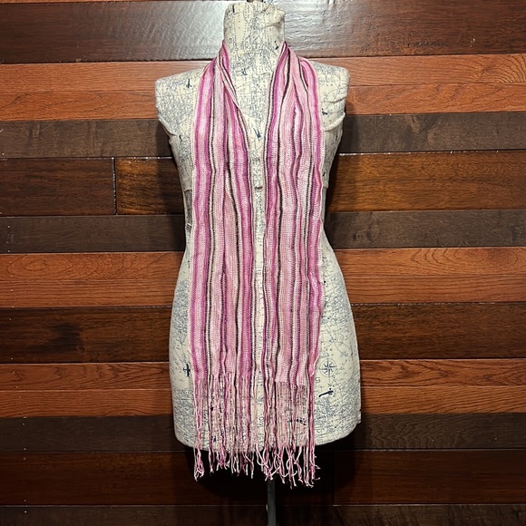 No Brand Tag Accessories - No Brand Tag Fringy Knitted Multi Colored Metallic Pink Scarf
